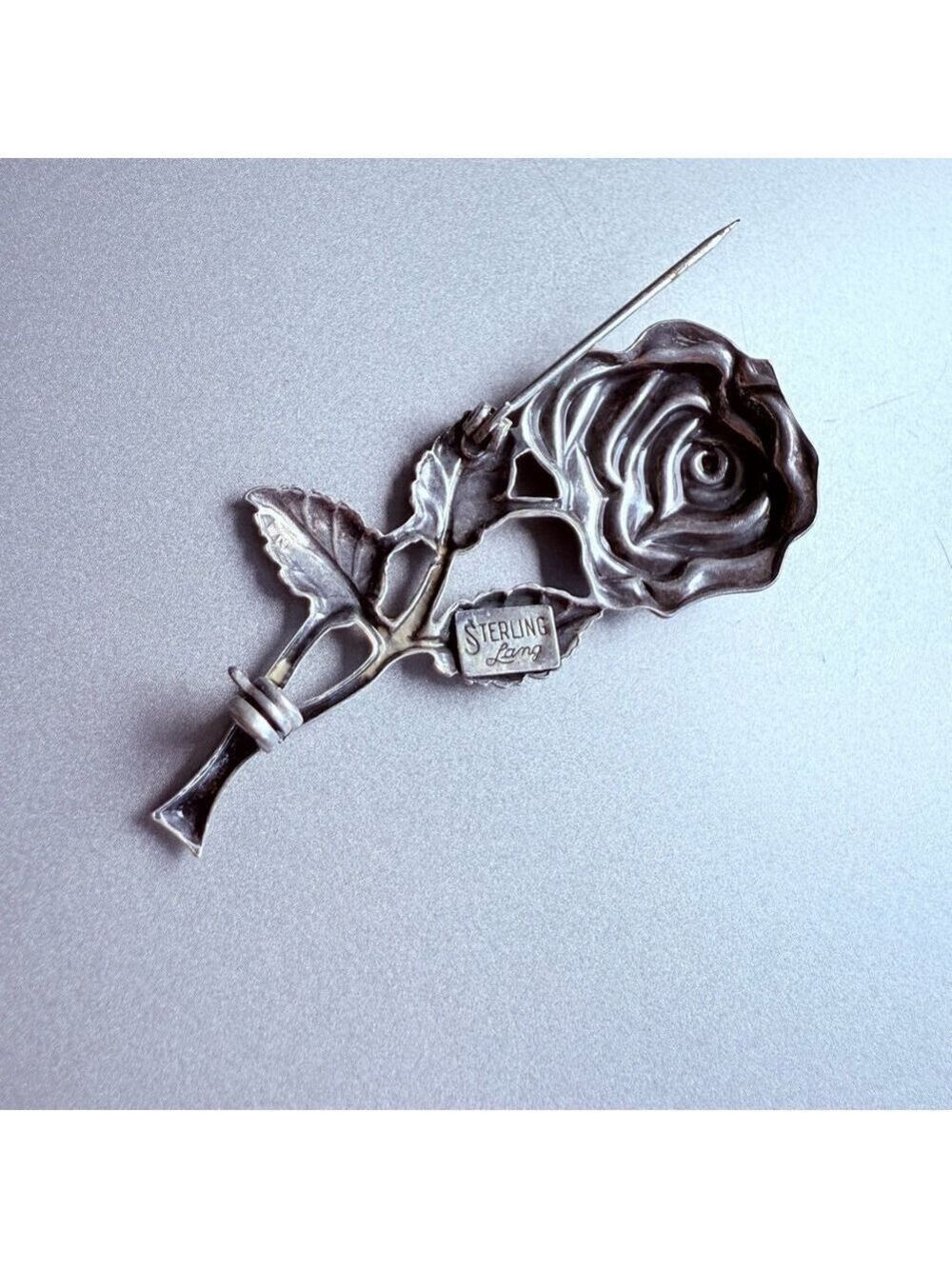 LANG 925 Sterling Silver Large 2.25" Rose Flower Mid Century Pin Brooch MCM VTG - Picture 3 of 7